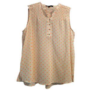 Sweet Rain sheer orange polka dot sleeveless shirt L